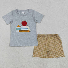 Load image into Gallery viewer, Sibling Embroidery Baby Girls Boys Apple Back To School Books Outfits
