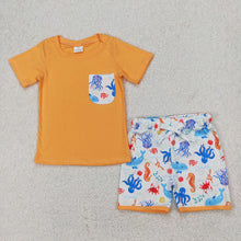 Load image into Gallery viewer, Baby Boys Orange Pocket Top Sea Animals Shorts Clothes Sets
