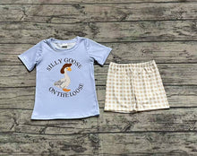 Load image into Gallery viewer, Baby Boys Silly Goose Top Checkered Shorts Clothes Sets

