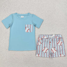 Load image into Gallery viewer, Baby Boys Aqua Pocket Top Baseball Stripes Shorts Clothes Sets
