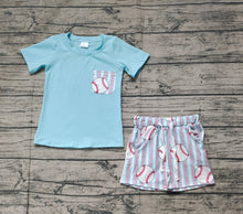 Load image into Gallery viewer, Baby Boys Aqua Pocket Top Baseball Stripes Shorts Clothes Sets
