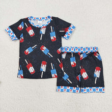 Load image into Gallery viewer, Baby Boys Black Short Sleeves Popsicle Shirt Shorts 4th Of July Pajamas Sets
