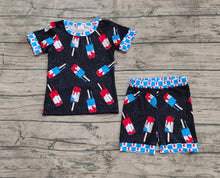 Load image into Gallery viewer, Baby Boys Black Short Sleeves Popsicle Shirt Shorts 4th Of July Pajamas Sets
