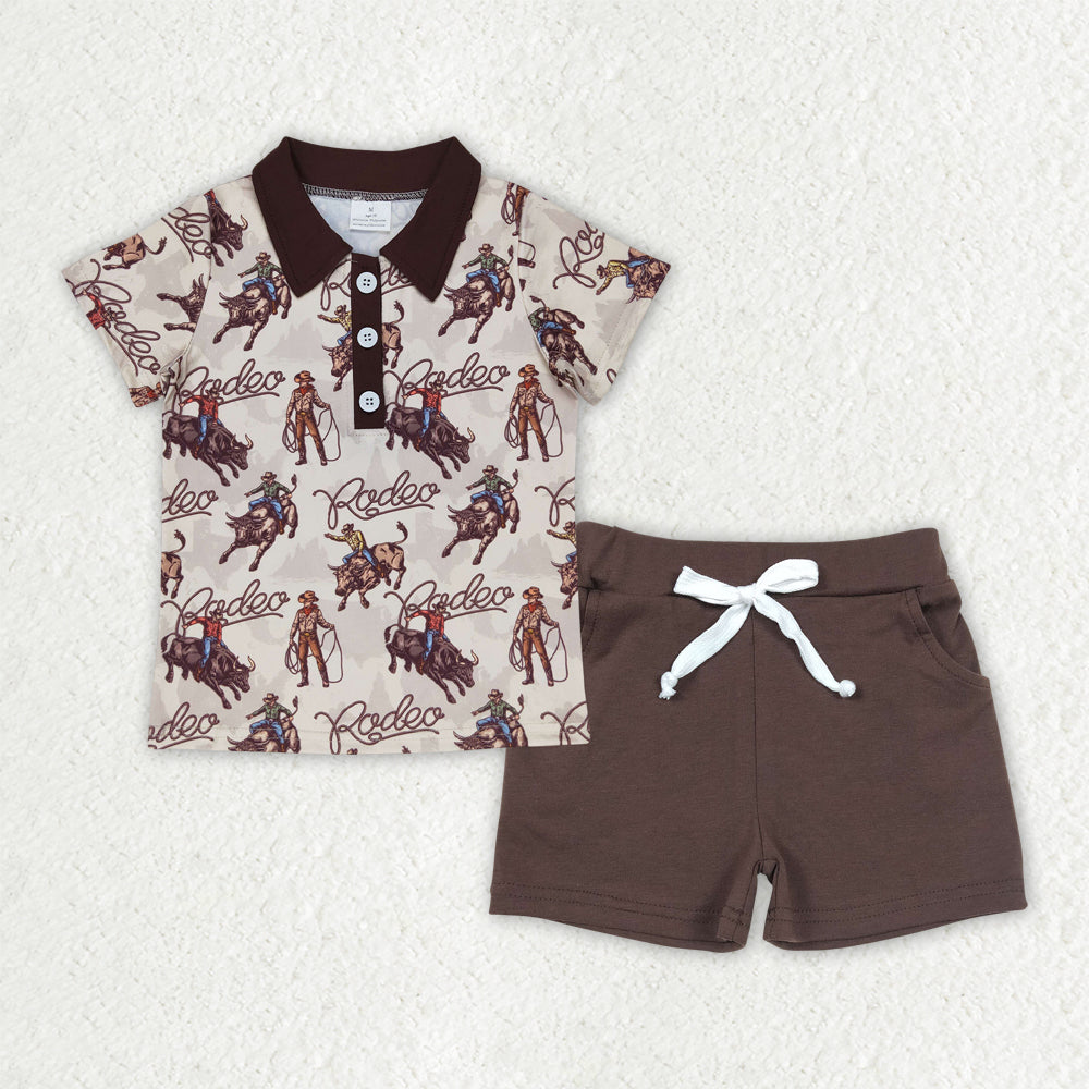 Baby Boys Western Rodeo Pullovers Shirt Brown Shorts Outfits Sets