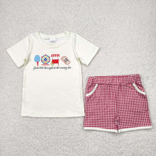 Load image into Gallery viewer, Sibling Baby Kids Ice Cream Store Top Red Plaid Pockets Shorts Sets Rompers
