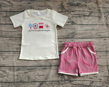 Load image into Gallery viewer, Baby Boys Ice Cream Store Top Red Plaid Pockets Shorts Sets
