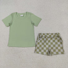Load image into Gallery viewer, Baby Boys Green Short Sleeves Top Plaid Shorts Sets
