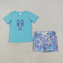 Load image into Gallery viewer, Sibling Embroidery Baby Boys Girls Floeal Crayfish Sumoer Clothes Sets Dress Rompers
