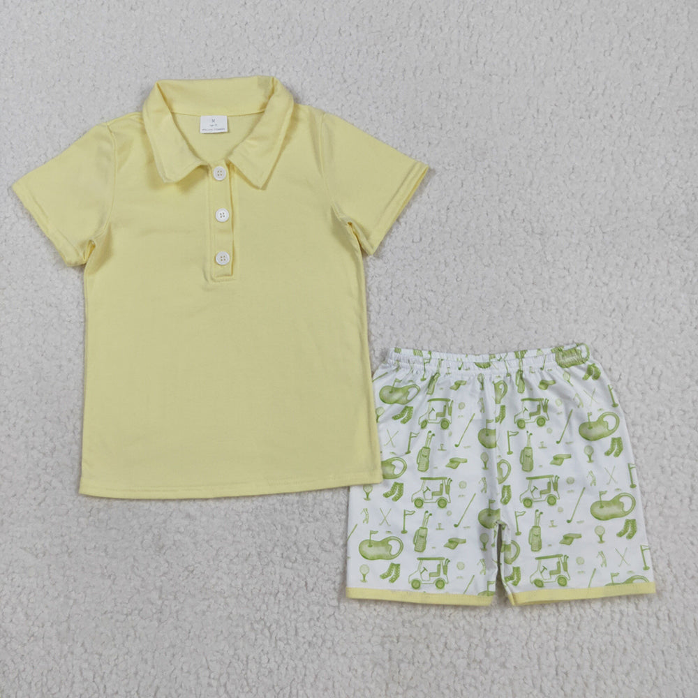 Baby Boys Yellow Button Pullovers Top Golf Short Clothes Set