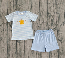 Load image into Gallery viewer, Baby Boys Blue Stripes Pumpkins Top Shorts Fall Clothes Set
