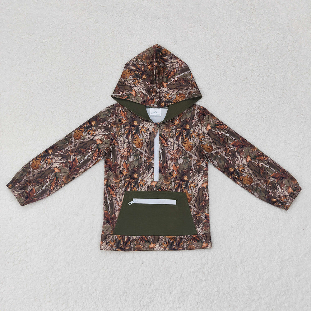 Baby Boys Green Camo Hooded Zip Fall Pullovers Tops
