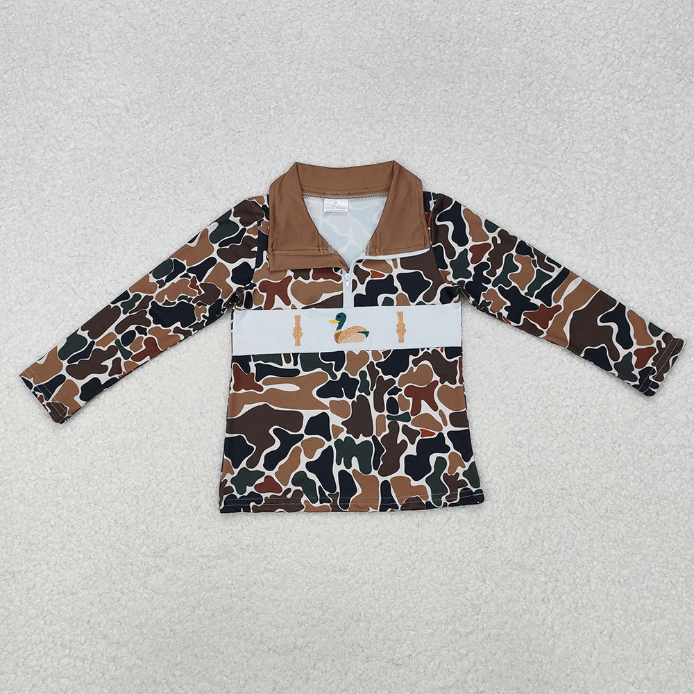 Baby Boys Brown Camo Duck Call Zip Pullovers Tops