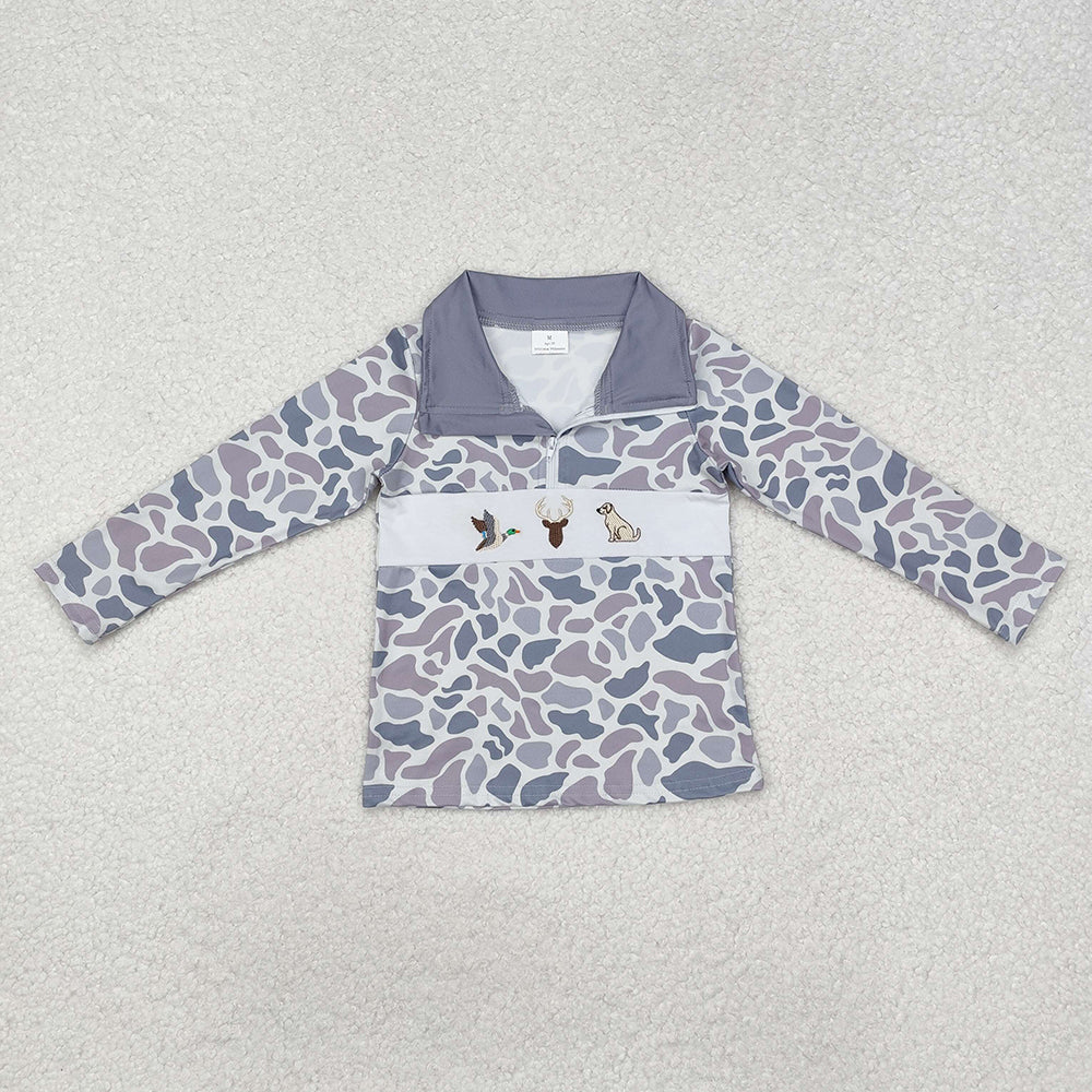 Baby Boys Grey Camo Duck Deer Dog Zip Pullovers Tops