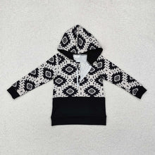 Load image into Gallery viewer, Baby Boys Western Black Aztec Fall Hooded Pullovers Tops
