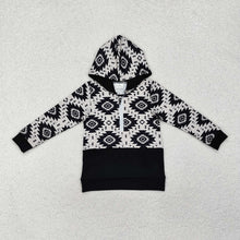 Load image into Gallery viewer, Baby Boys Western Black Aztec Fall Hooded Pullovers Tops
