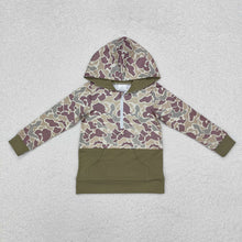 Load image into Gallery viewer, Baby Boys Green Camouflage Hooded Zip Pullovers Tops
