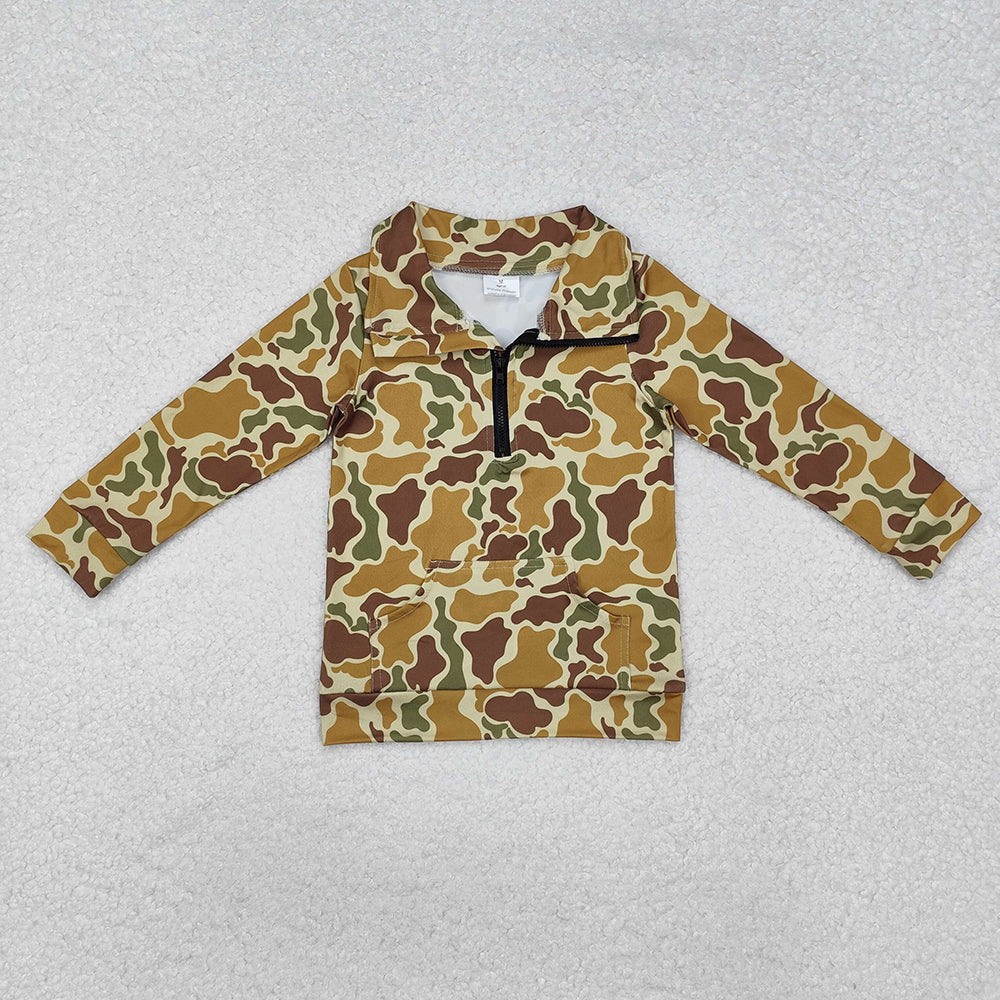 Baby Boys Dark Khaki Camo Zip Pocket Pullovers Tops