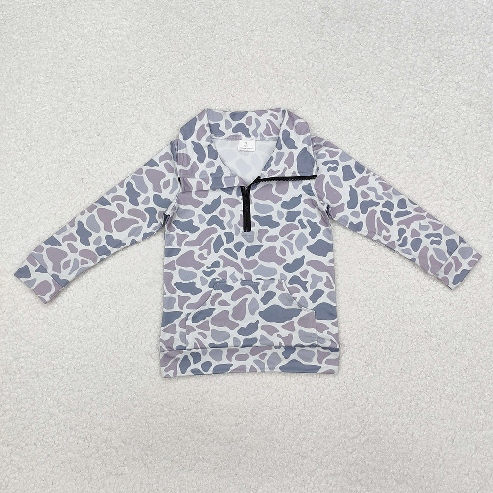 Baby Boys Grey Camo Zip Pocket Pullovers Tops