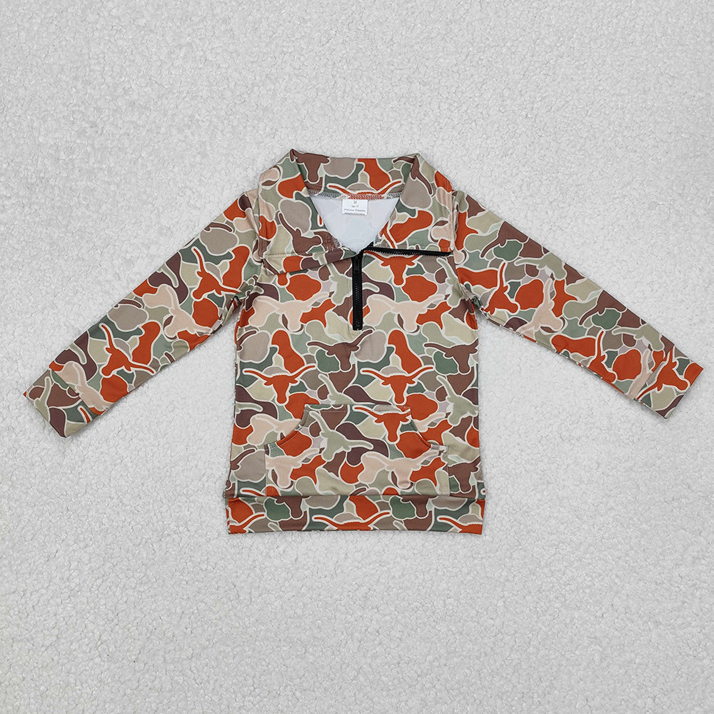 Baby Boys Camo Longhorn Long Sleeve Zip Pullovers Tops