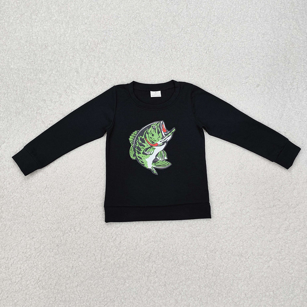 Baby Boys Black Fishing Long Sleeve Tee Shirts Tops