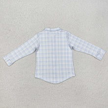 Load image into Gallery viewer, Baby Boys Blue Checkered Buttons Long Sleeve Tee Shirts Tops

