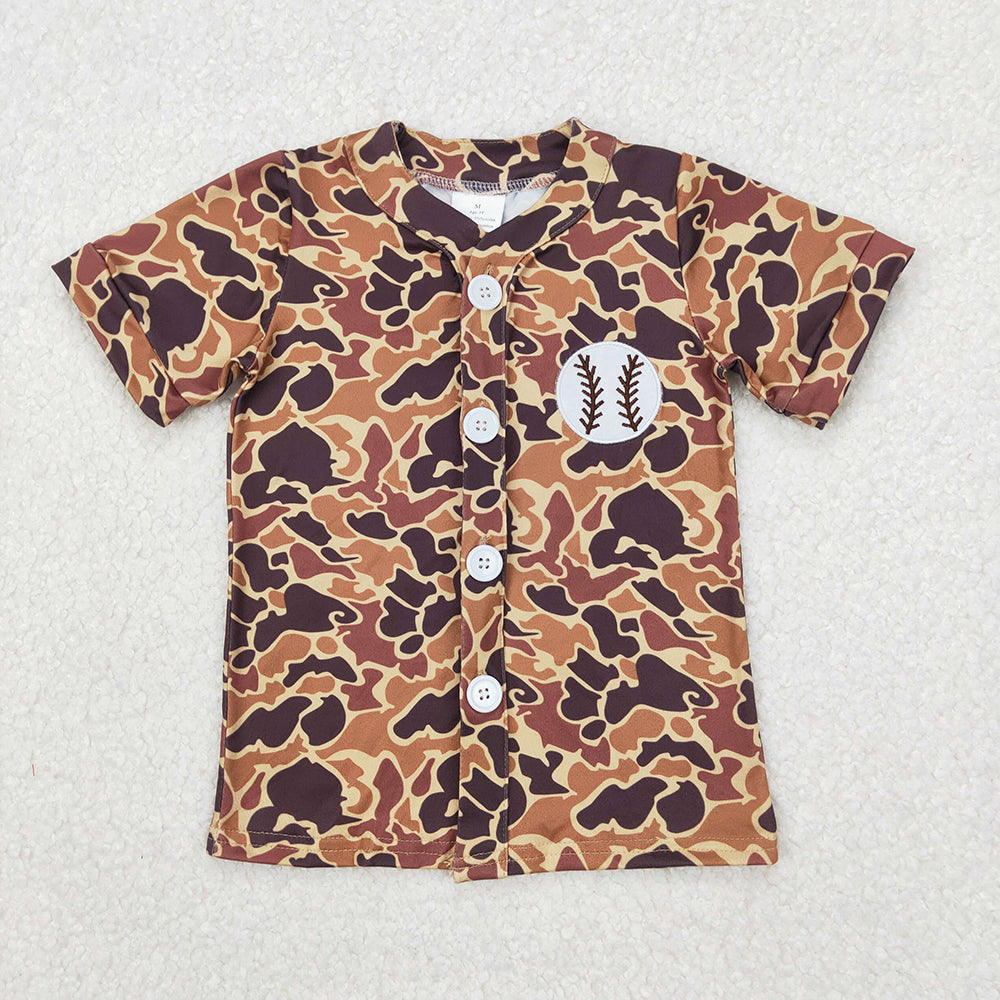 Baby Boys Brown Camo Baseball Short Sleeve Tee Shirts Tops