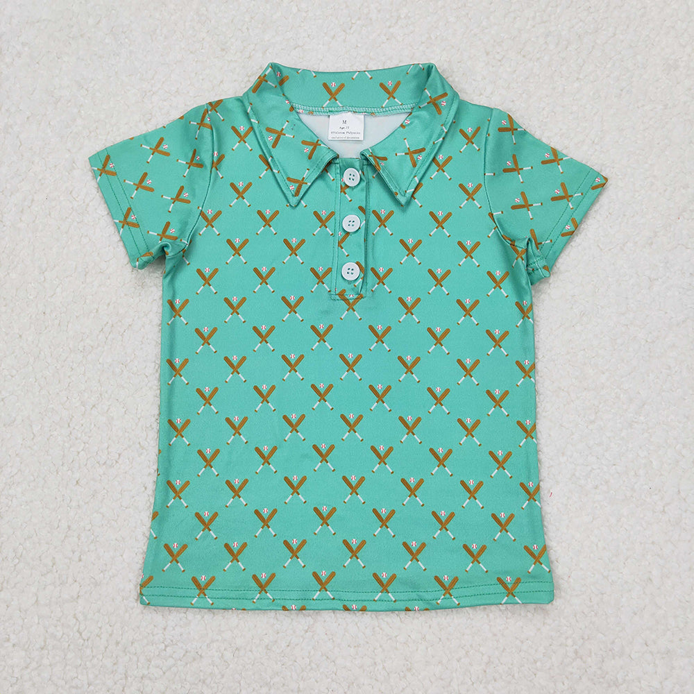 Baby Boys Baseball Bats Green Short Sleeve Tee Shirts Tops
