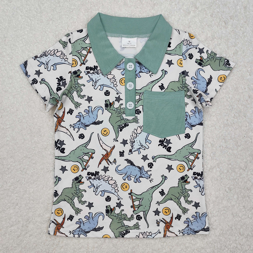 Baby Boys Green Dinosaurs Pocket Buttons Shirts