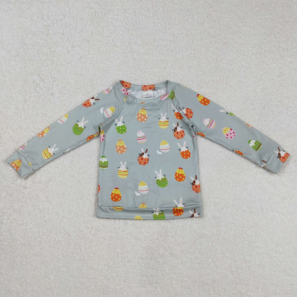 Baby Boys Easter Green Rabbits Eggs Long Sleeve Raglan Tops