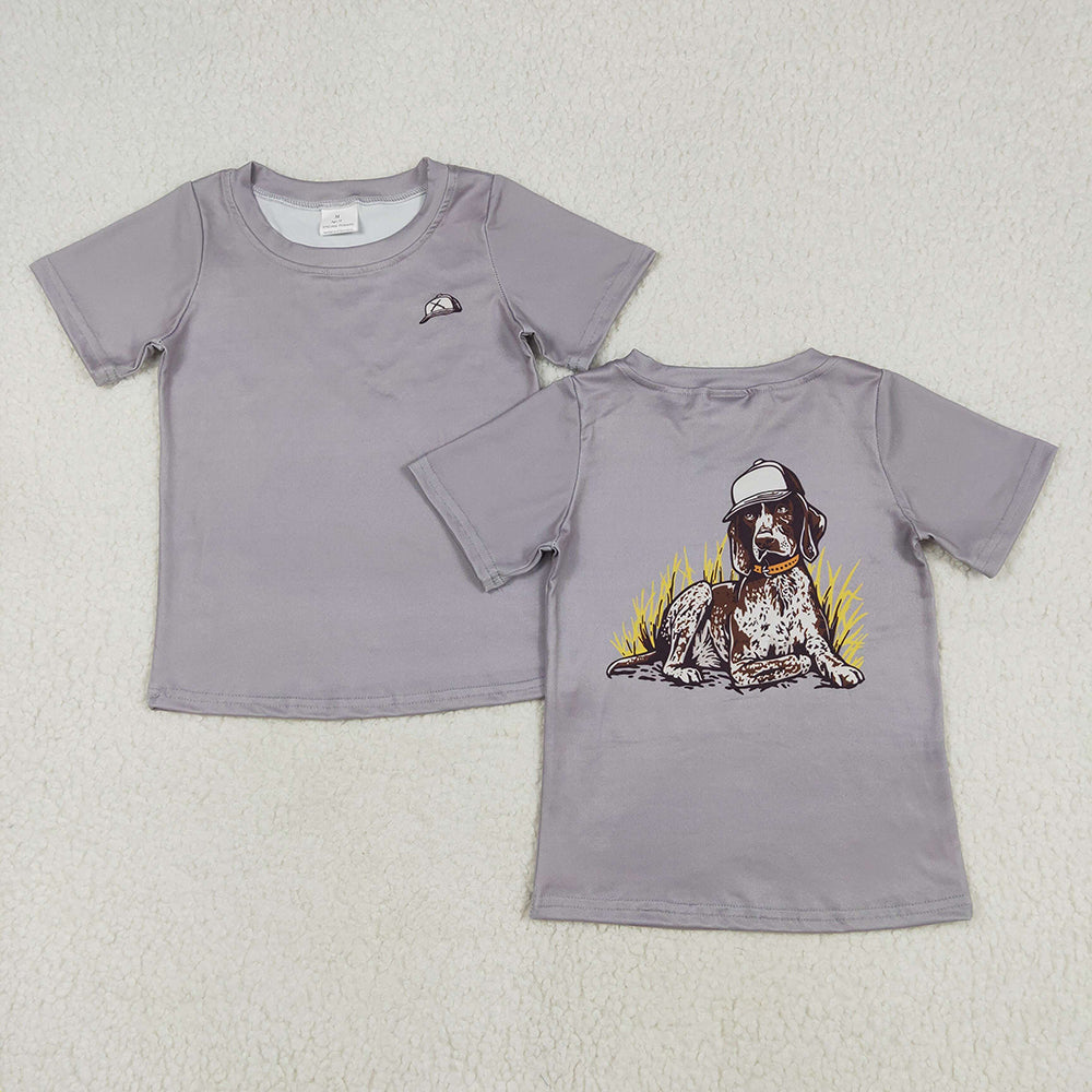 Baby Boys Grey Dog Short Sleeve Tee Shirts Tops