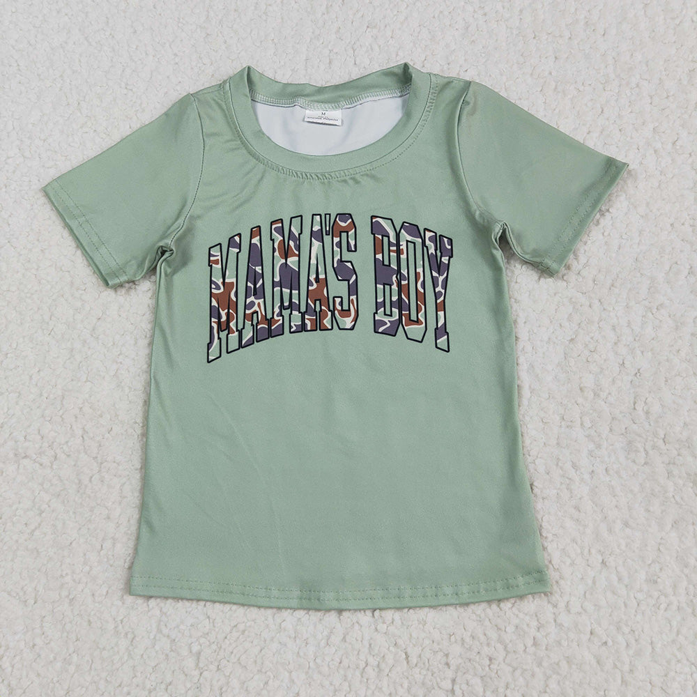 Baby Boys Green Mama's Boy Camouflage Short Sleeve Tee Shirts Tops