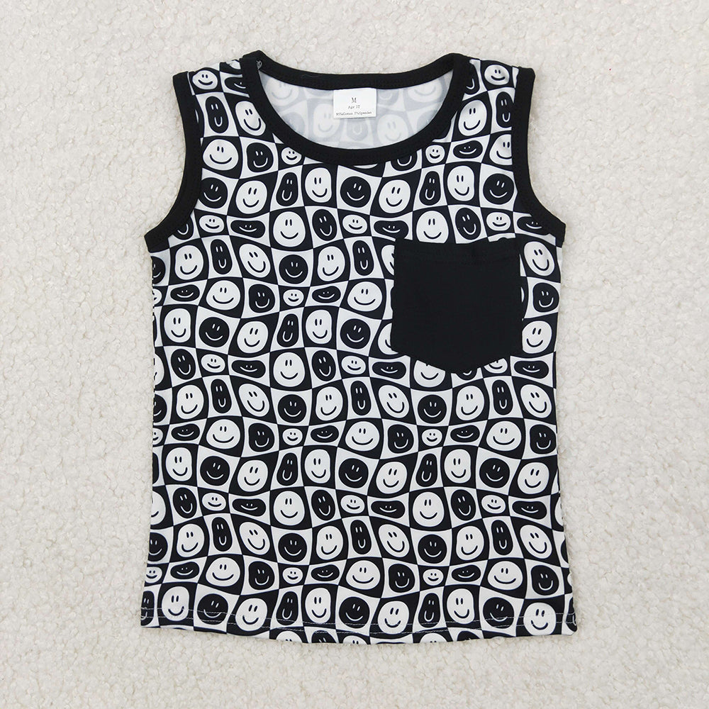 Baby Boys Black Smile Pocket Sleeveless Shirt Tops
