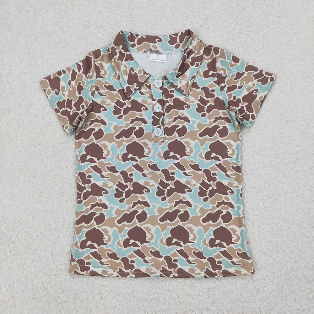 Baby Boys Short Sleeves Button Khaki Camouflage Polo Shirts Top