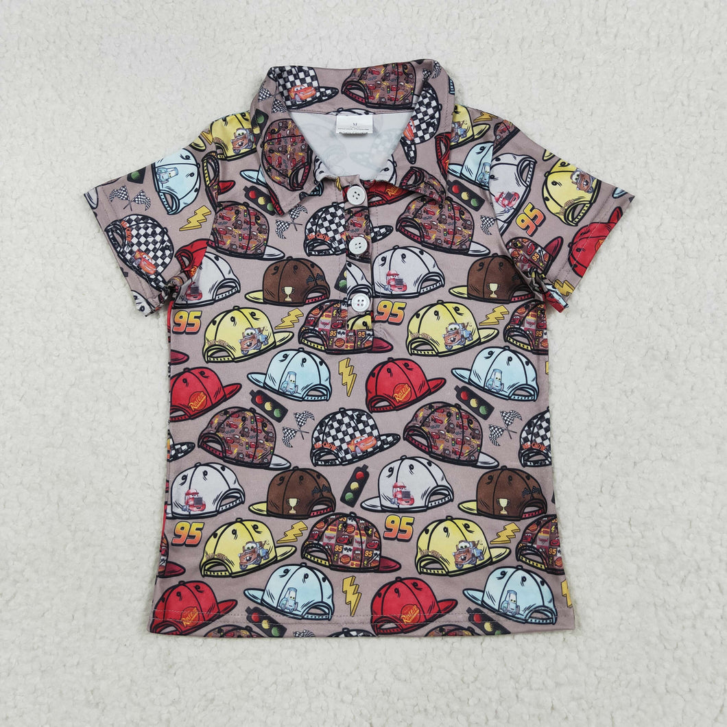 Baby Boys Brown Short Sleeves Button Cartoon Hats Polo Shirts Top