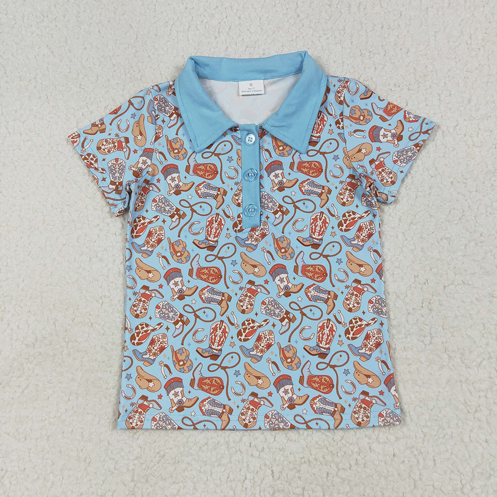 Baby Boys Blue Western Hats Boots Button Pullovers Shirts Tops