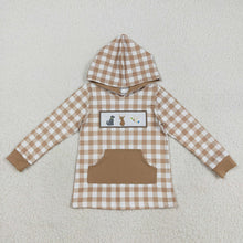 Load image into Gallery viewer, Embroidery Dogs Deer Ducks Baby Boys Khaki Plaid Pocket Western Hoodies Top
