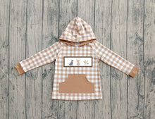 Load image into Gallery viewer, Embroidery Dogs Deer Ducks Baby Boys Khaki Plaid Pocket Western Hoodies Top
