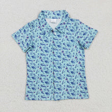 Load image into Gallery viewer, Baby Boys Short Sleeves Blue Flowers Button Shirts Top
