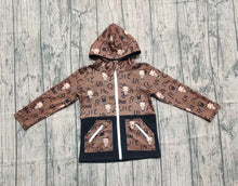 Load image into Gallery viewer, Baby Boys Brown Bull Skulls Pocket Zipper Western Hoodies Jackets Top
