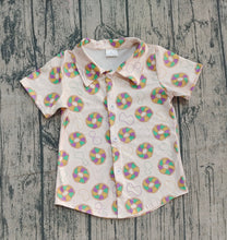 Load image into Gallery viewer, Baby Boys Short Sleeve Donuts Button Mardigras Tee Shirts Top
