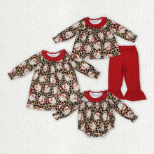 Load image into Gallery viewer, Sibling Baby Girls Christmas Leopard Santa Rompers Dresses Outfits
