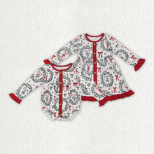 Load image into Gallery viewer, Sibling Baby Girls Christmas Green Red Bows Rompers Dresses

