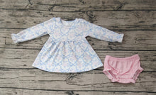 Load image into Gallery viewer, Baby Girls Blue Bows Flowers Tunic Bummie Clothes Sets
