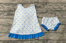 Load image into Gallery viewer, Baby Girls Blue Bows Ruffle Top Bummies Clothes Sets
