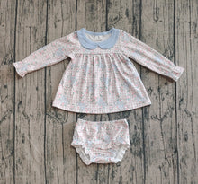 Load image into Gallery viewer, Baby Girls Blue Flowers Tunic Top Bummies Clothes Sets
