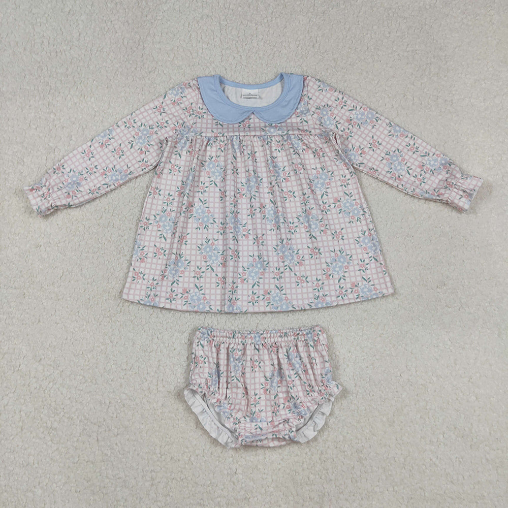 Baby Girls Blue Flowers Tunic Top Bummies Clothes Sets