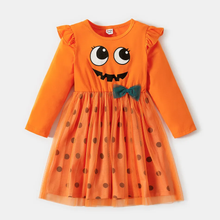 Load image into Gallery viewer, Baby girls Halloween face orange tutu dresses
