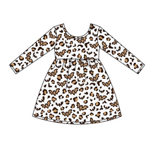 Load image into Gallery viewer, Baby girls leopard bat knee length dresses
