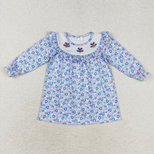Load image into Gallery viewer, Baby Girls Blue Floral Thanksgiving Turkey Sibling Dresses Clothes Sets
