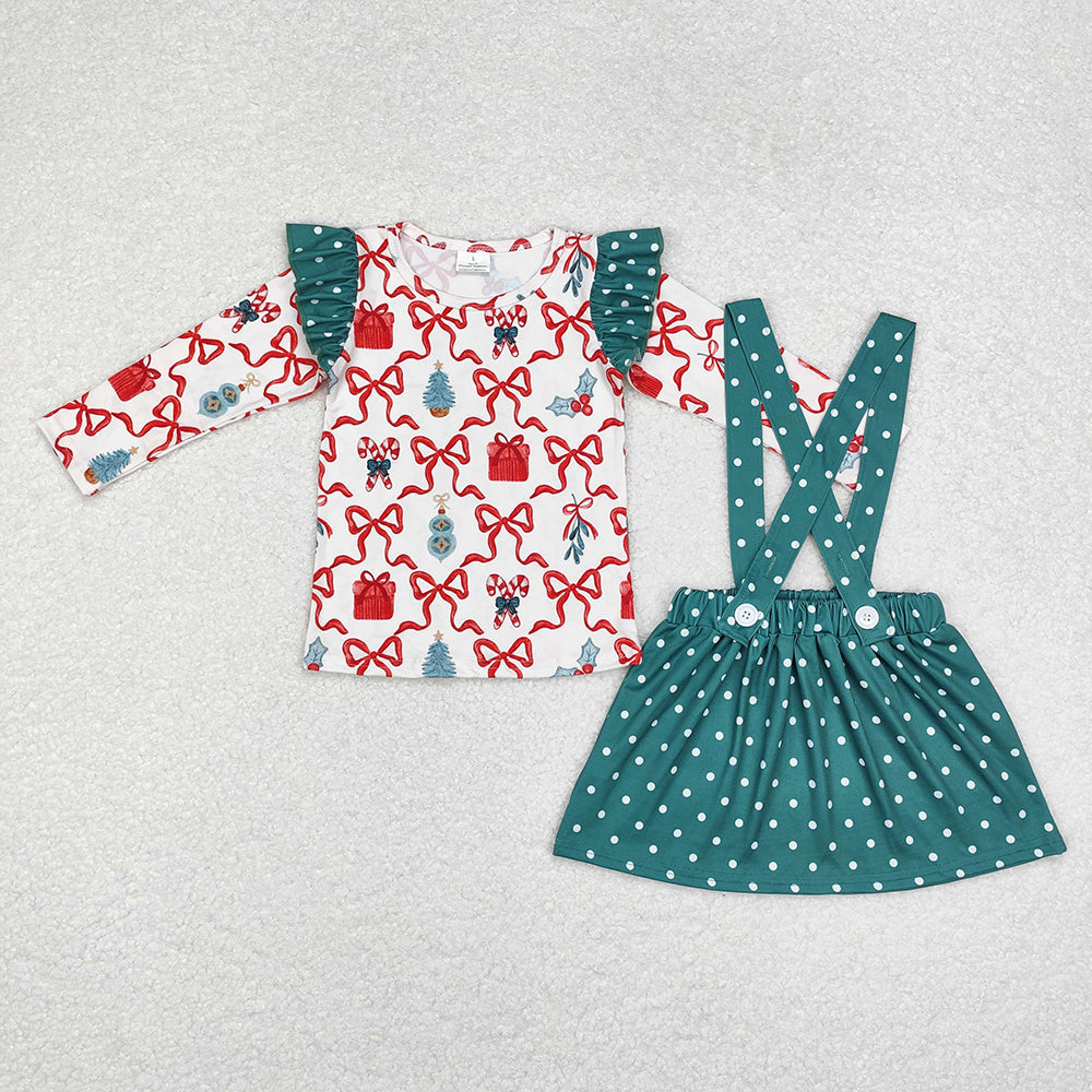 Baby Girls Christmas Bows Gifts Tunic Top Suspender Skirt Clothes Sets